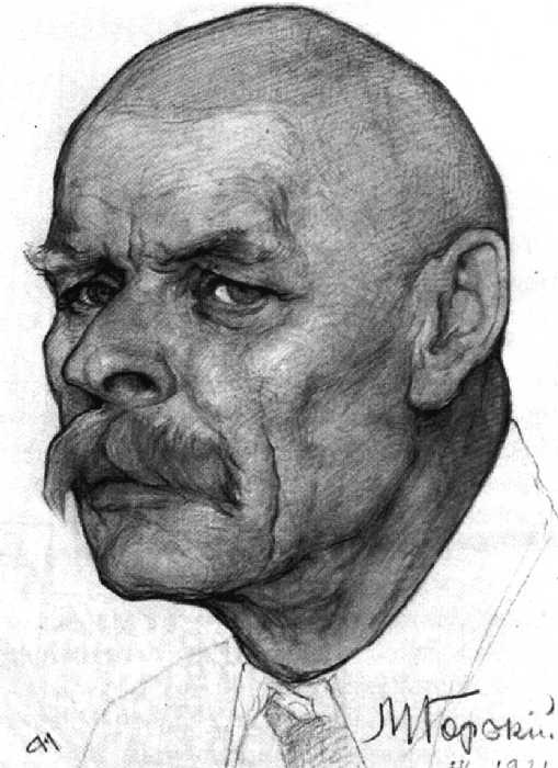 П. АНДРЕЕВ. ПОРТРЕТ А.М. ГОРЬКОГО. Рисунок. 1921 г. Москва. Третьяковская галерея.